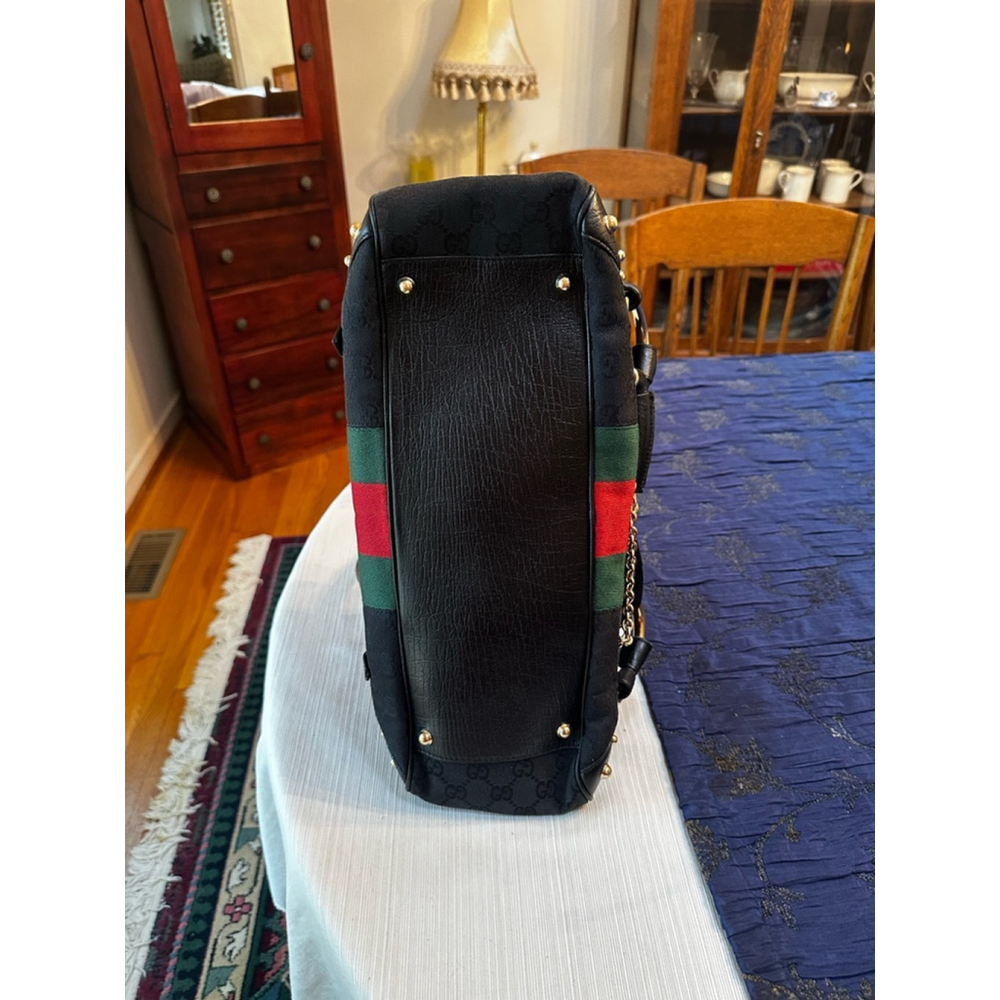 Gucci Black Canvas & Leather Sherry Line Horsebit Shoulder Bag - Picture 7 of 16